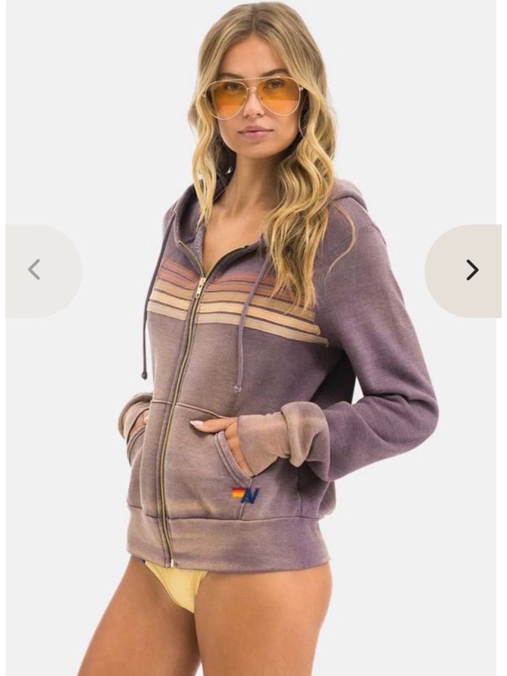 Aviator Nation Faded Mocha Hoodie with Signature Five-Stripes - Picture 2 of 7